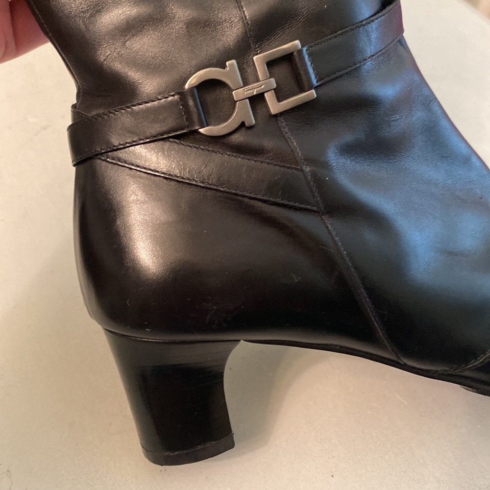Salvatore Ferragamo Black Leather Mid-Calf Heeled Boots 8.5 - Picture 2 of 16